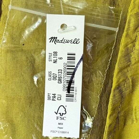 MADEWELL Puckered NWT Annamarie Short Sleeve V-Neck Mini Dress Citrus Lime 6 - Picture 8 of 14